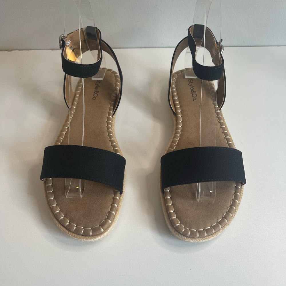 Style & Co Peggy Black Ankle Strap Flat Sandals NEW Size 5.5